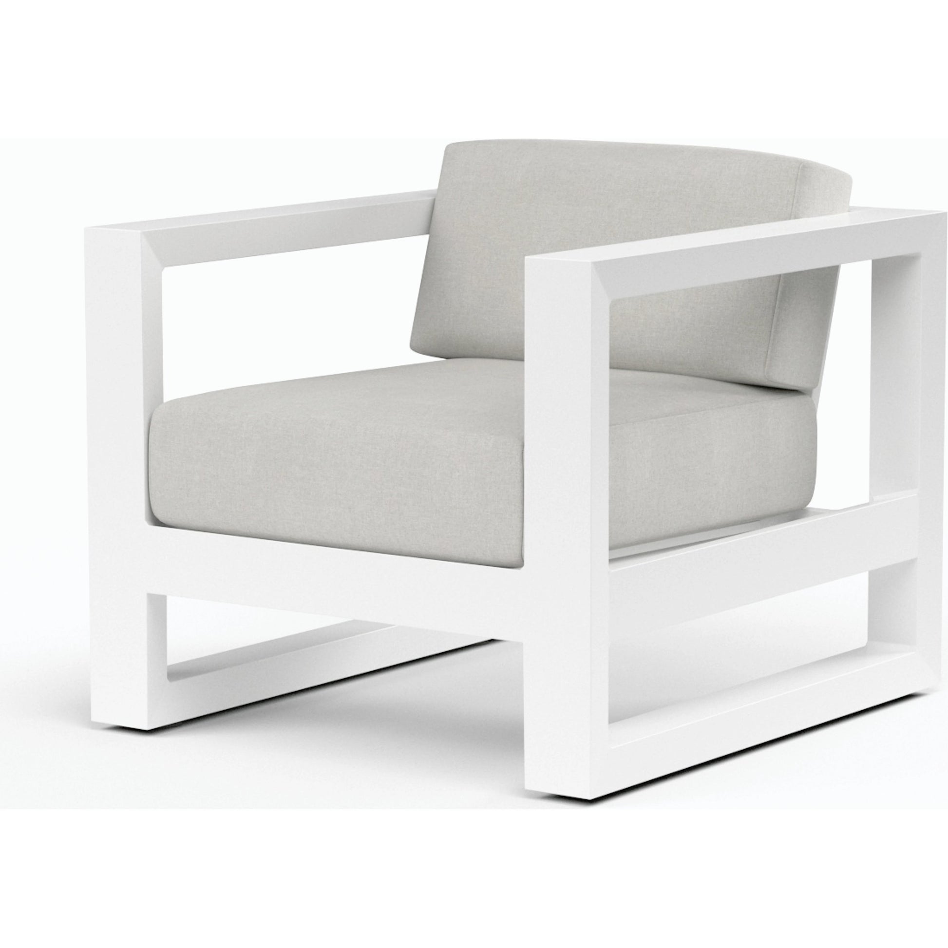 Newport Outdoor Club Chair by Sunset West in frost. Made from aluminum in a modern style.