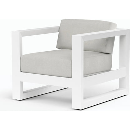 Newport Outdoor Club Chair by Sunset West in frost. Made from aluminum in a modern style.