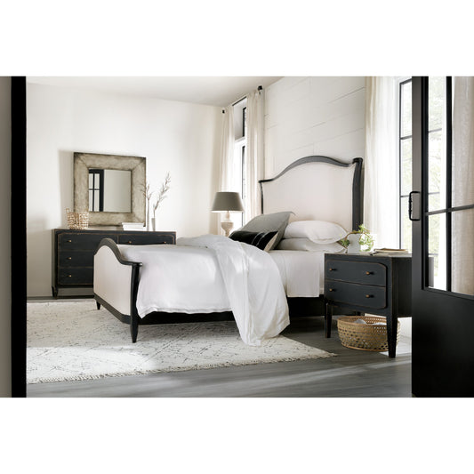 Ciao Bella Upholstered Bed by Hooker Furniture in beige. Made from maple veneers, fabric, nailheads in a traditional style.