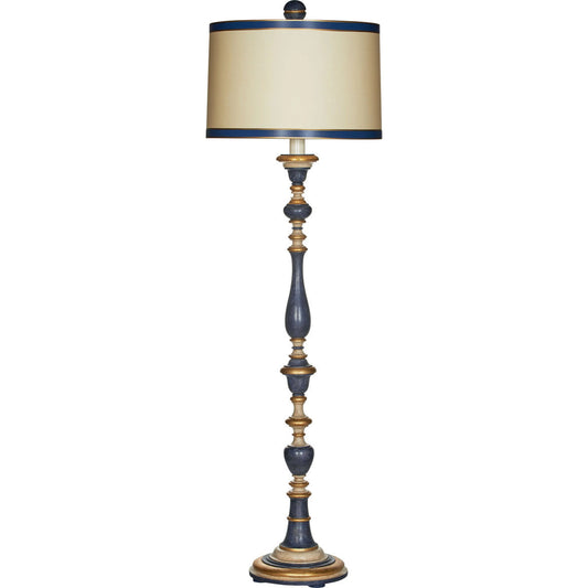 Windsor Blue Floor Lamp by Bradburn Home in blue, gold. Made from wood in a unique style.