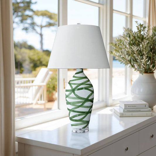 Green Stratus Lamp by Bradburn Home. Made from ceramic in a unique style.