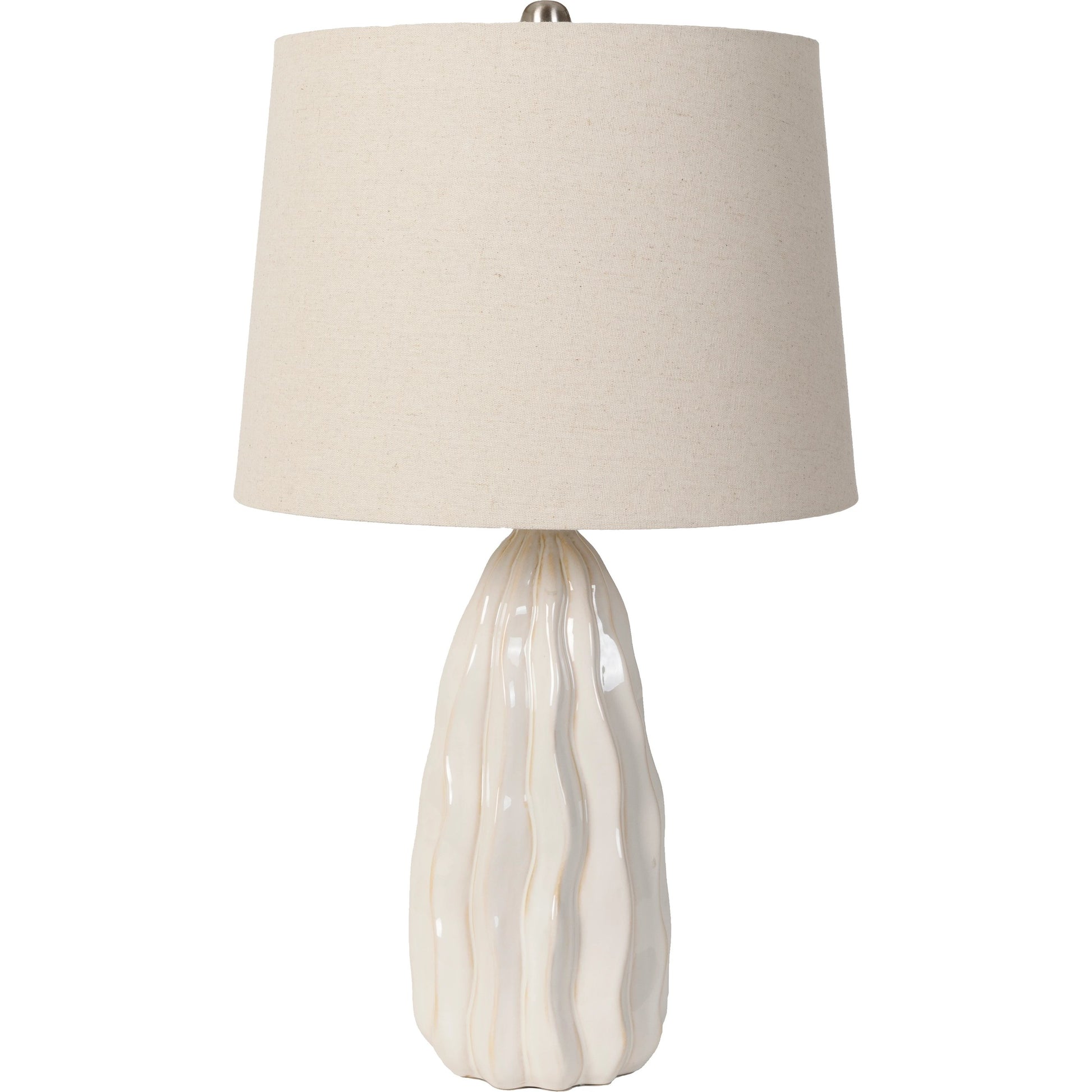 Liza - 479379 by Livabliss in body: white, base: white, shade (outside): beige, shade (inside): white, finial: metallic - nickel, harp: metallic - nickel, cord: translucent and glazed, polished. Made from body: ceramic, base