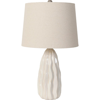 Liza - 479379 by Livabliss in body: white, base: white, shade (outside): beige, shade (inside): white, finial: metallic - nickel, harp: metallic - nickel, cord: translucent and glazed, polished. Made from body: ceramic, base