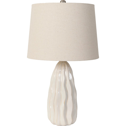 Liza - 479379 by Livabliss in body: white, base: white, shade (outside): beige, shade (inside): white, finial: metallic - nickel, harp: metallic - nickel, cord: translucent and glazed, polished. Made from body: ceramic, b