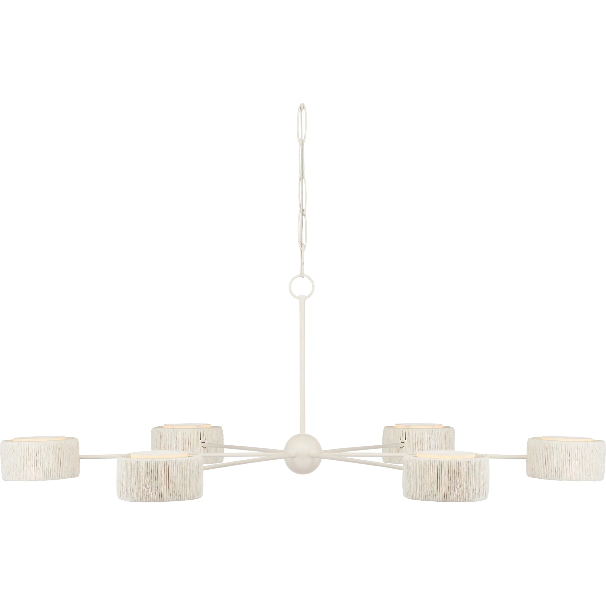 Monreale Chandelier by Currey and Company in white. Made from wrought iron, paper twine in a modern style.