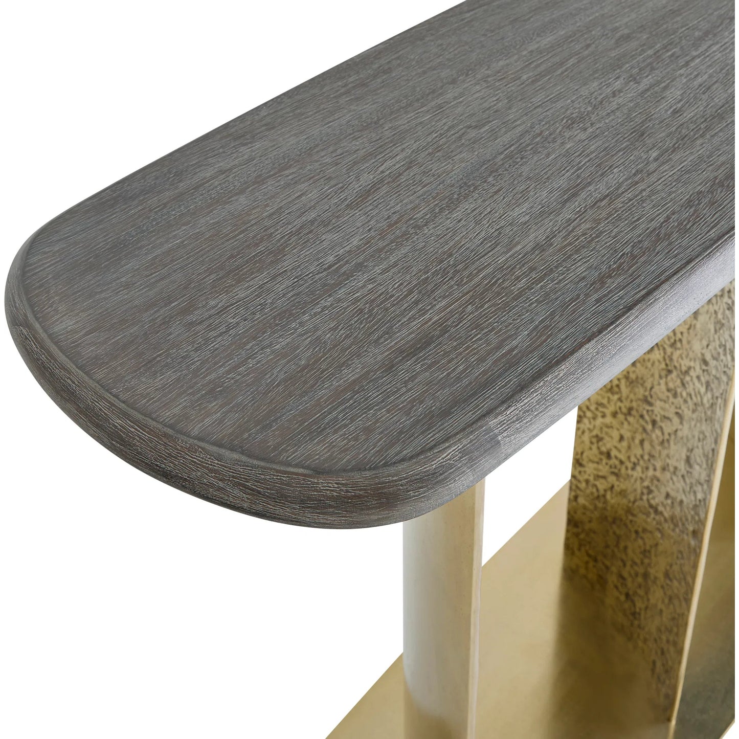 007 SI-2513404 | Closeup | Trost Console Table by Bernhardt in dorado gold, bracken. Made from metal, wood in a modern style.