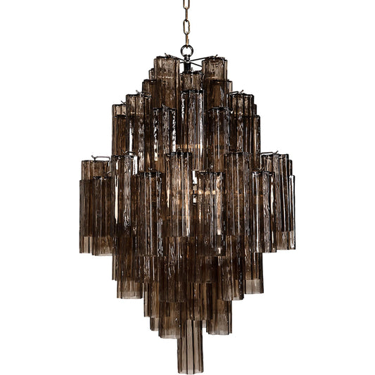 Coco Chandelier by Noir in silver. Made from industrial steel, smoke glass in a traditional style.
