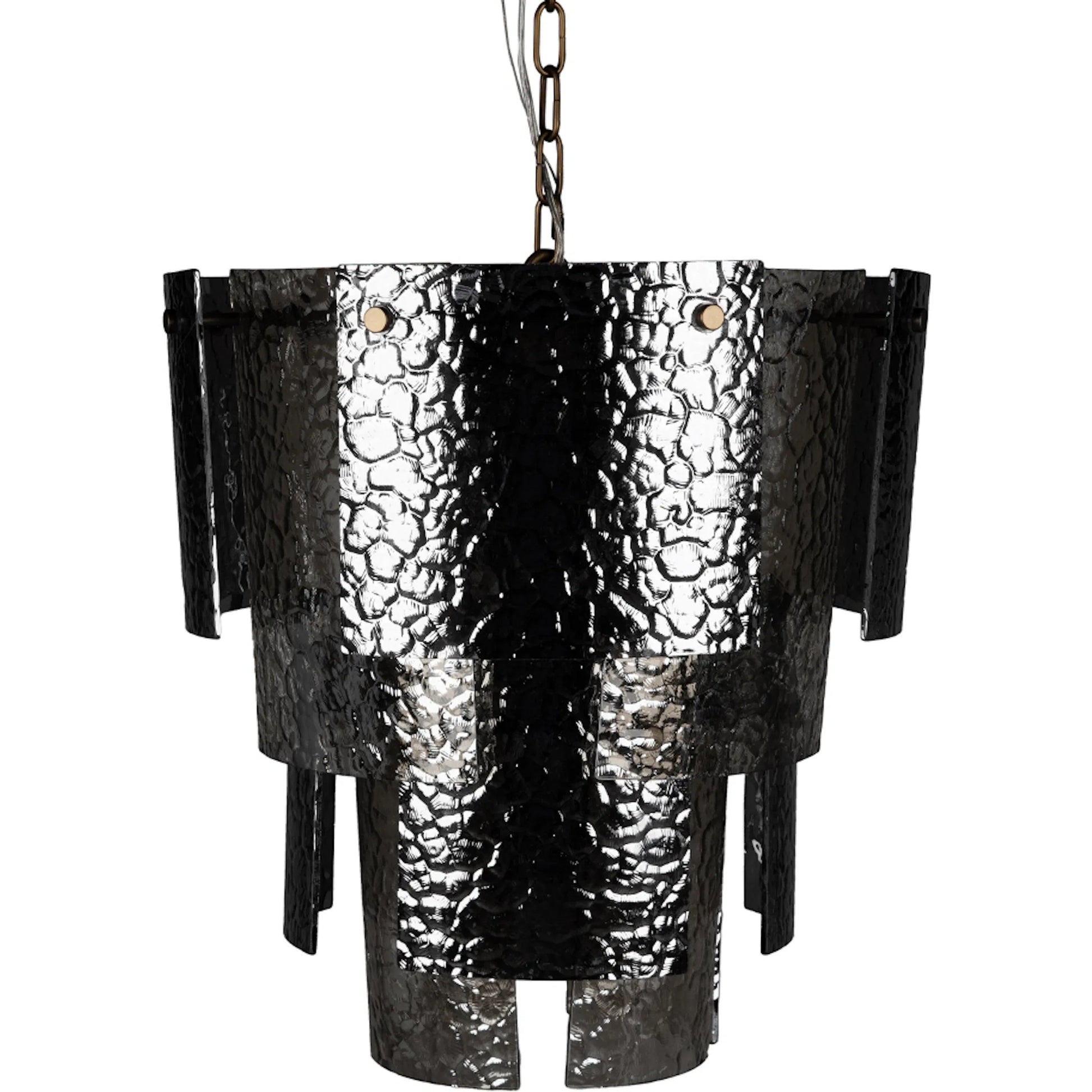 Cornelius Chandelier by Noir in antique brass. Made from iron, smoke grey glass in a traditional style.