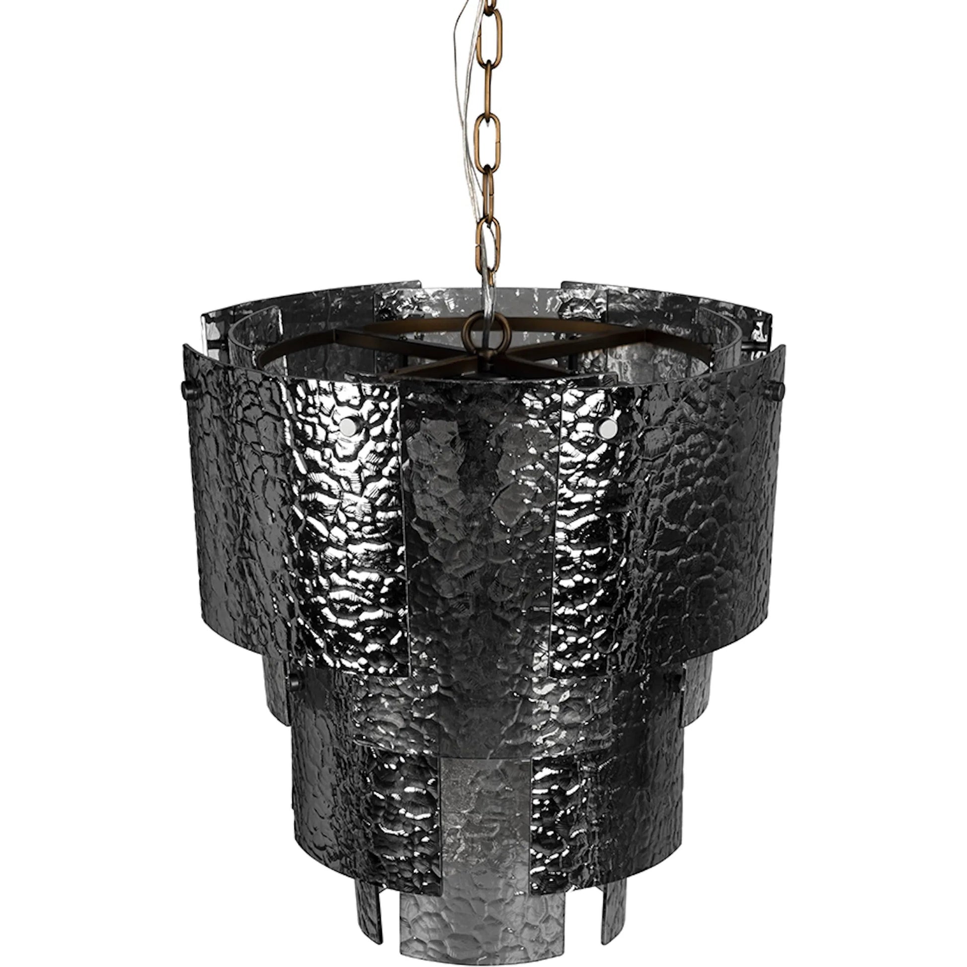 Cornelius Chandelier by Noir in antique brass. Made from iron, smoke grey glass in a traditional style.