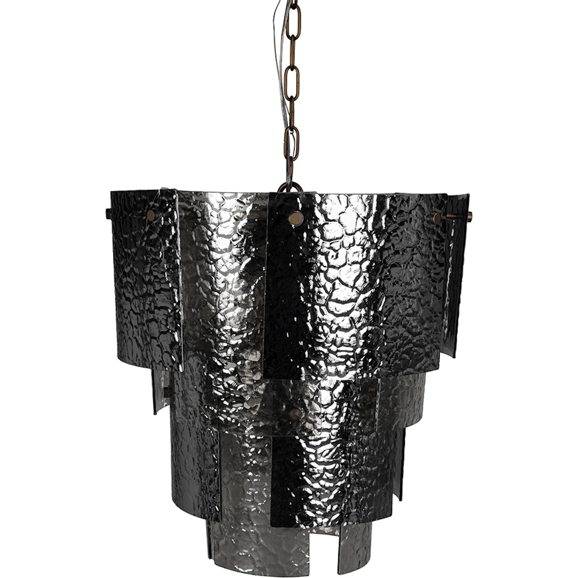 Cornelius Chandelier by Noir in antique brass. Made from iron, smoke grey glass in a traditional style.