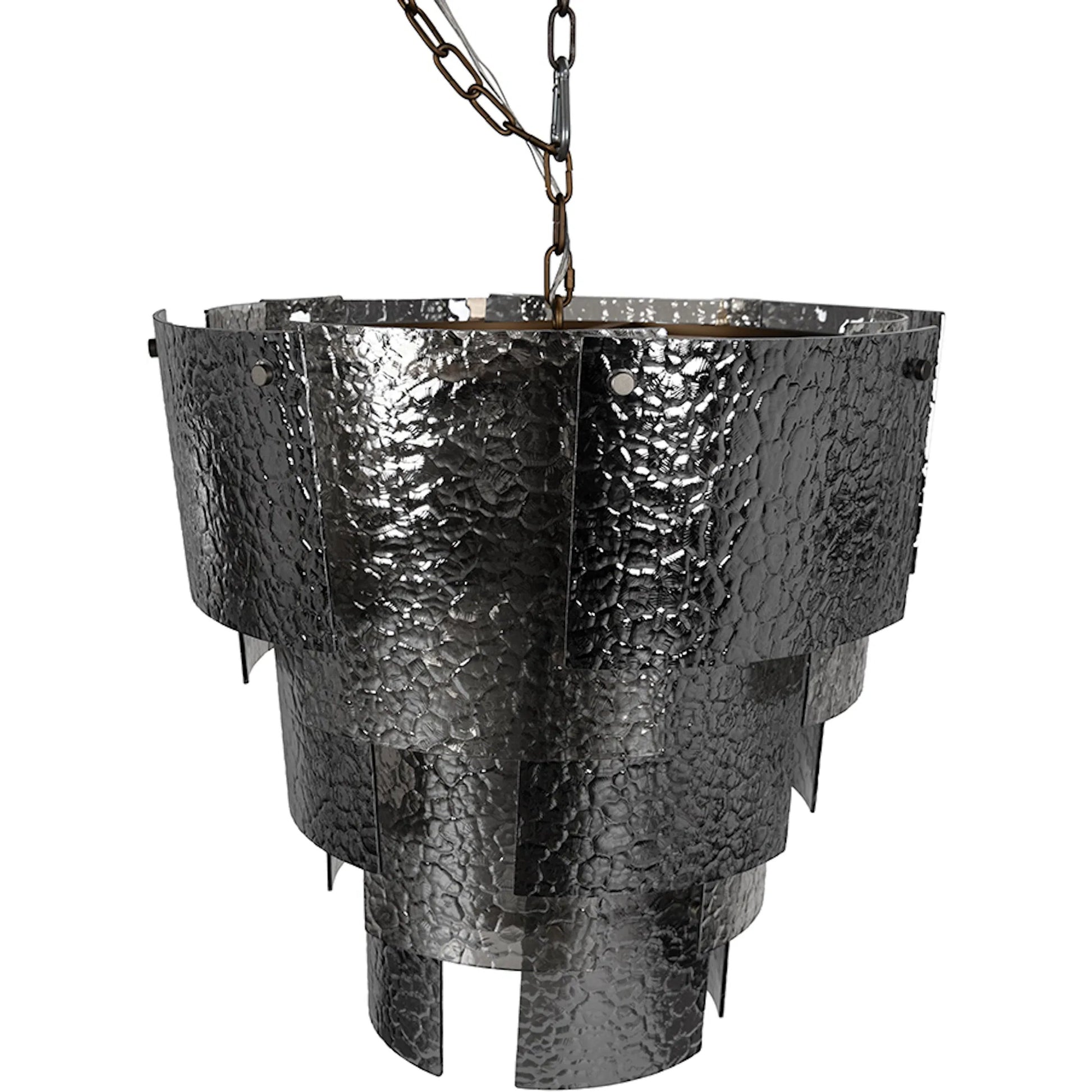 Cornelius Chandelier by Noir in antique brass. Made from iron, smoke grey glass in a traditional style.