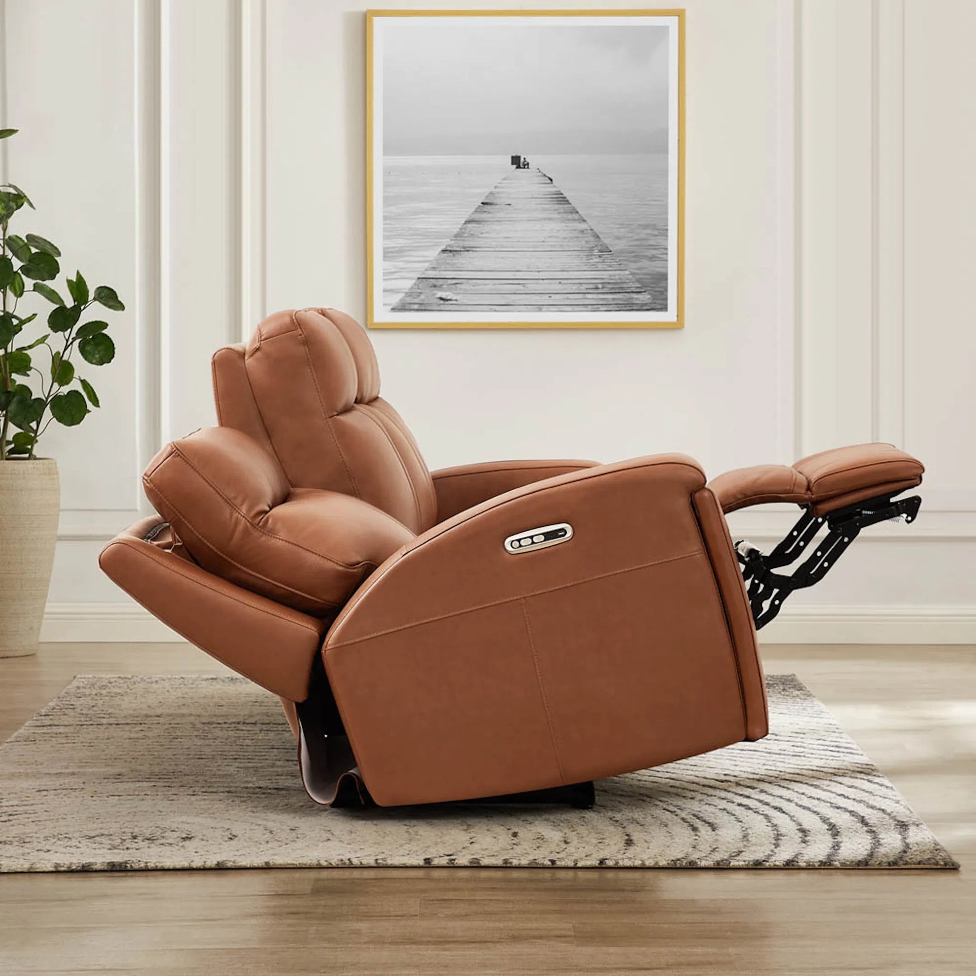 Venice 3-Seat Zero Gravity Leather Sofa by Hydeline in nutmeg brown. Made from leather, pu leather, solid hardwood kiln dried in a traditional style.