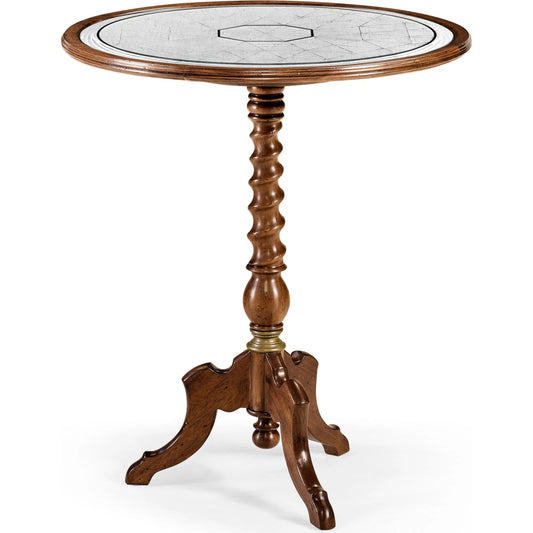 001 SI-2446824 | Primary Silo | Églomisé & Walnut Round Wine Table by Jonathan Charles in medium walnut. Made from acacia, glass in a unique style.