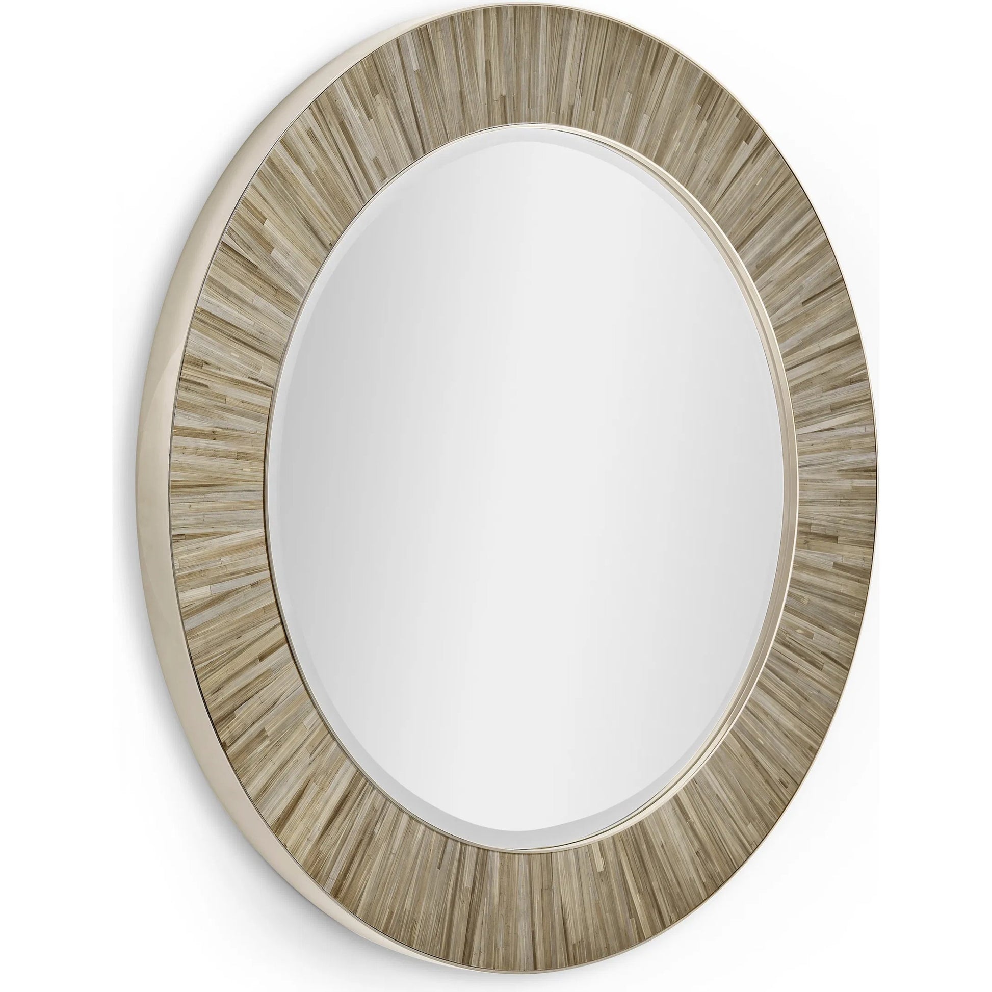 Terra Round Mirror by Jonathan Charles in natural straw. Made from straw in a transitional style.