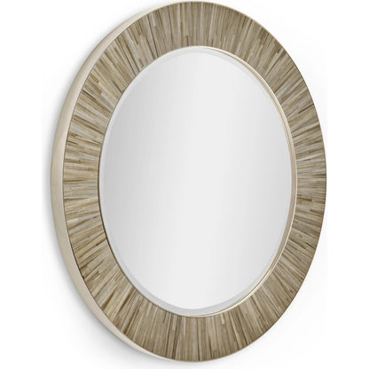 Terra Round Mirror by Jonathan Charles in natural straw. Made from straw in a transitional style.