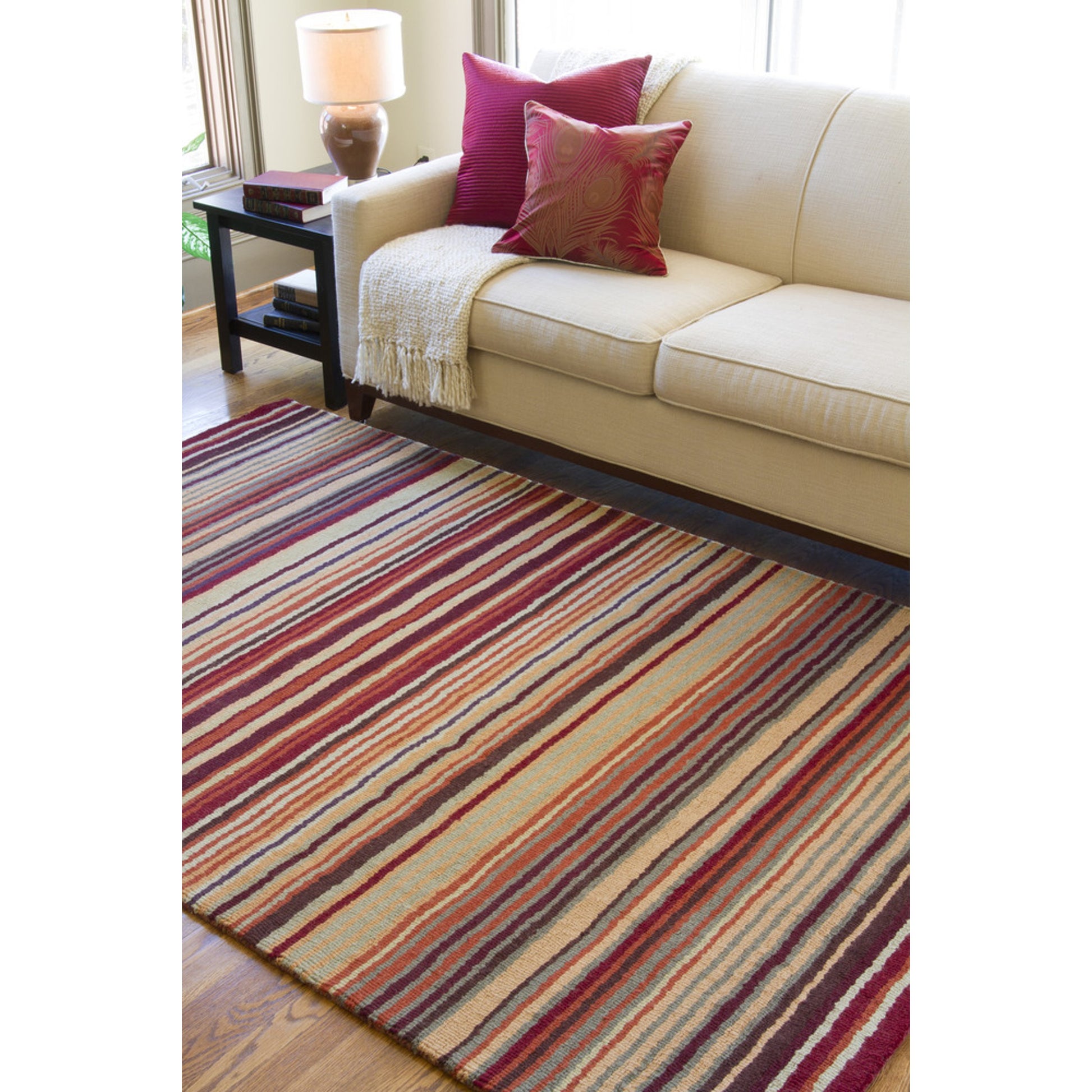 Mystique Rug - 97 by Surya in purple, dusty pink, beige, charcoal, burnt orange, seafoam. Made from 100% wool in a unique style.