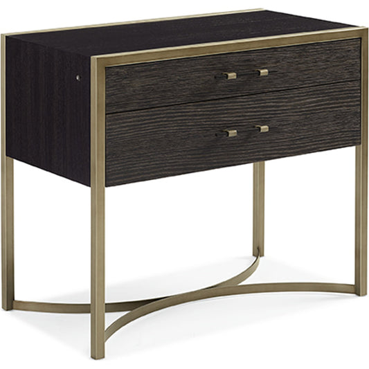 Remix Wide Nightstand by Caracole in natural and cerused oak, black stained ash, bronze gold metal. Made from hardwood, metal, ash, oak in a transitional style.