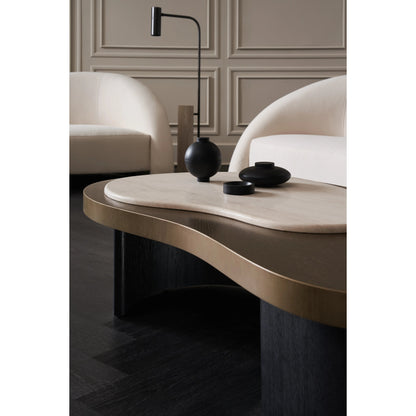Contrast Cocktail Table by Caracole in cinder, lucent bronze oak. Made from oak, stone, quartersawn oak in a modern style.