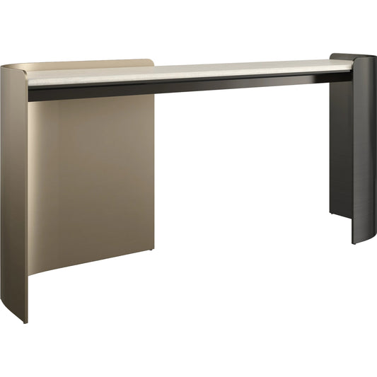 Movement Console by Caracole in bronze and chocolate bronze, lucent bronze plated metal. Made from metal, stone in a modern style.