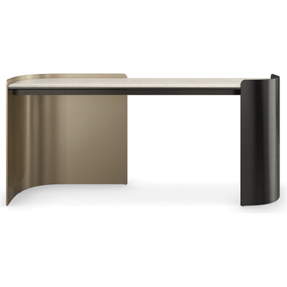 Movement Console by Caracole in bronze and chocolate bronze, lucent bronze plated metal. Made from metal, stone in a modern style.