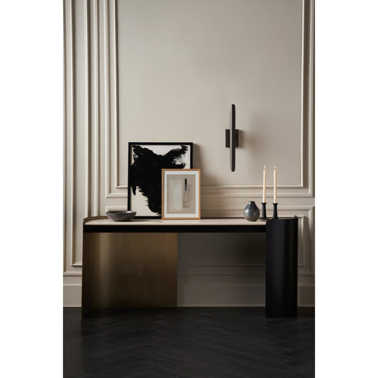 Movement Console by Caracole in bronze and chocolate bronze, lucent bronze plated metal. Made from metal, stone in a modern style.