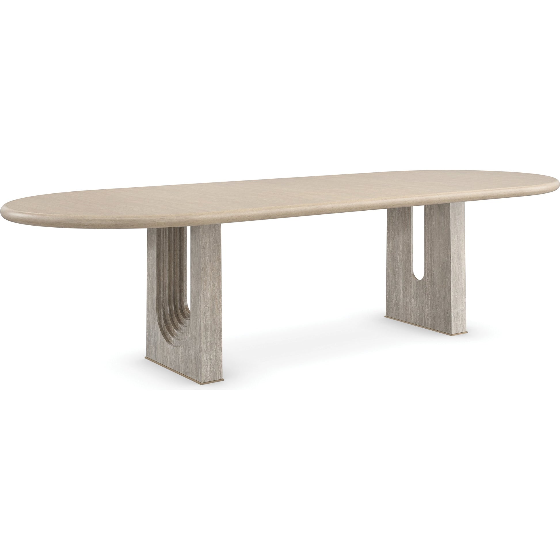 Emphasis Dining Table by Caracole in sun drenched oak, lucent bronze plated metal. Made from oak, quartersawn oak in a modern style.