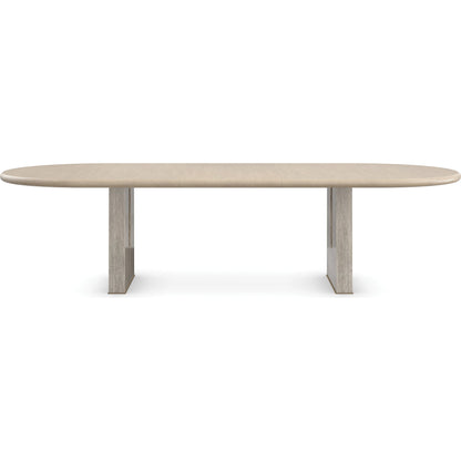 Emphasis Dining Table by Caracole in sun drenched oak, lucent bronze plated metal. Made from oak, quartersawn oak in a modern style.