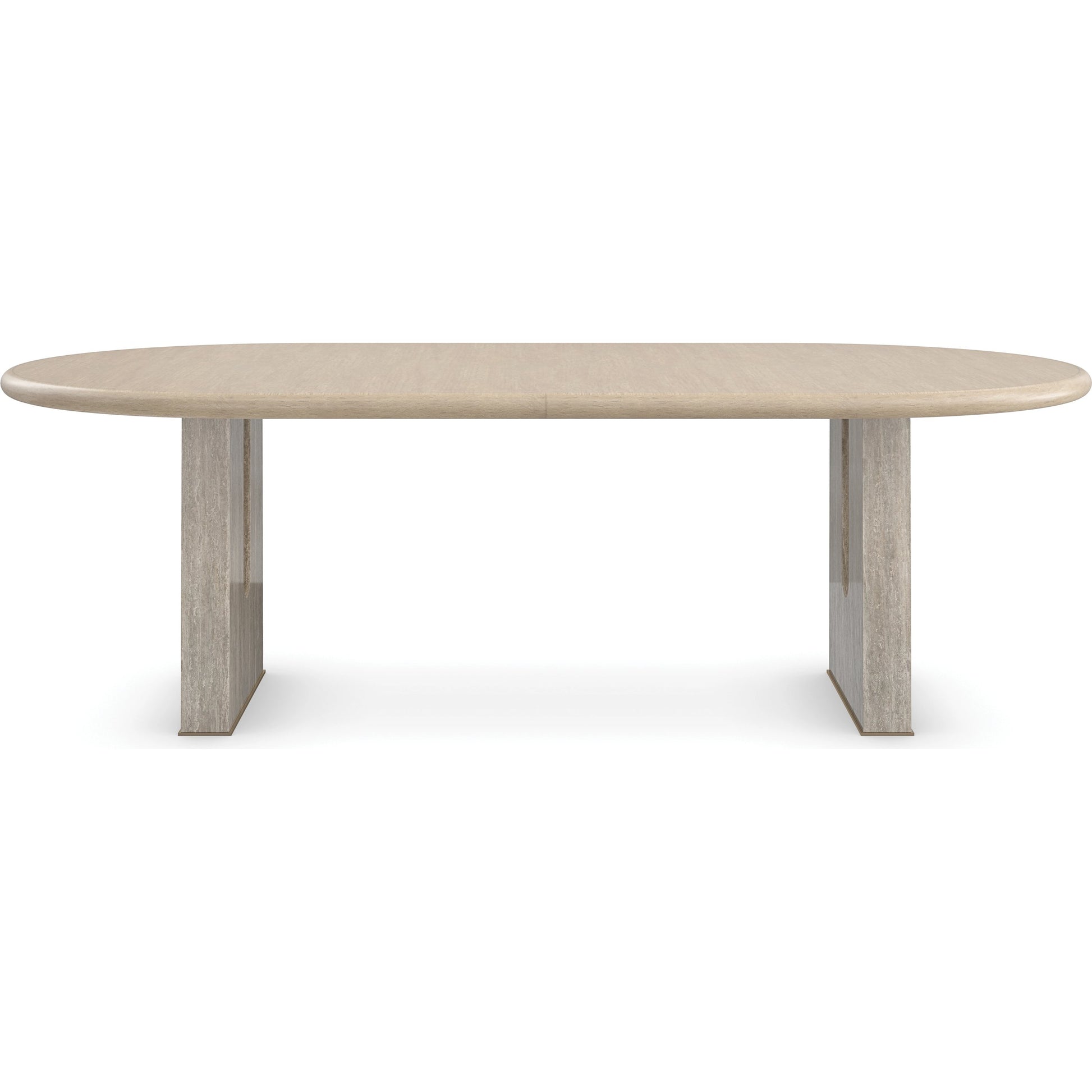 Emphasis Dining Table by Caracole in sun drenched oak, lucent bronze plated metal. Made from oak, quartersawn oak in a modern style.