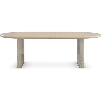 Emphasis Dining Table by Caracole in sun drenched oak, lucent bronze plated metal. Made from oak, quartersawn oak in a modern style.