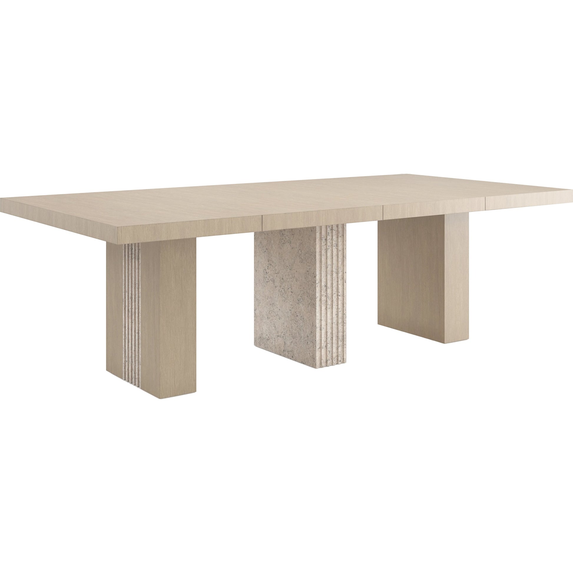 Unity Light Dining Table by Caracole in oa and sun drenched oak. Made from asian hardwood, stone, oak in a modern style.