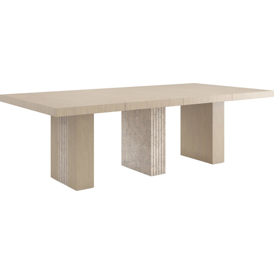 Unity Light Dining Table by Caracole in oa and sun drenched oak. Made from asian hardwood, stone, oak in a modern style.