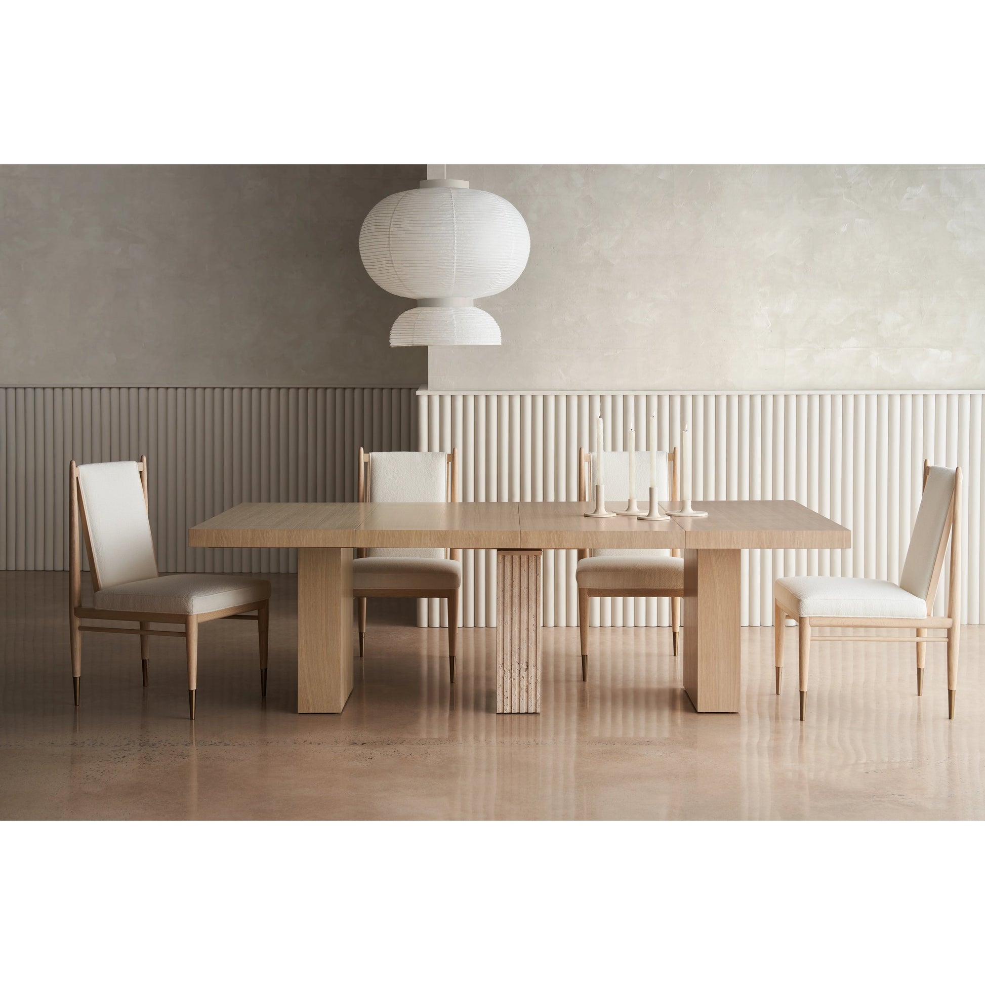 Unity Light Dining Table by Caracole in oa and sun drenched oak. Made from asian hardwood, stone, oak in a modern style.