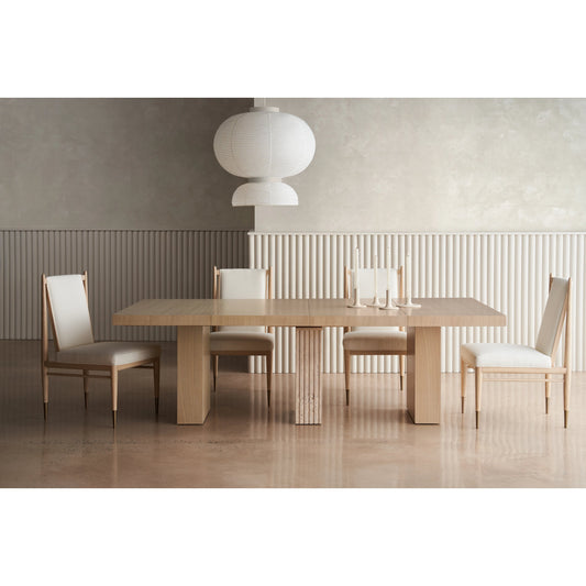 Unity Light Dining Table by Caracole in oa and sun drenched oak. Made from asian hardwood, stone, oak in a modern style.