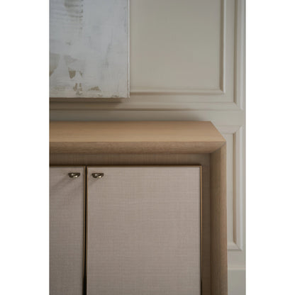 Unity Credenza by Caracole in sun drenched oak, lucent bronze plated metal. Made from oak, quartersawn oak in a modern style.