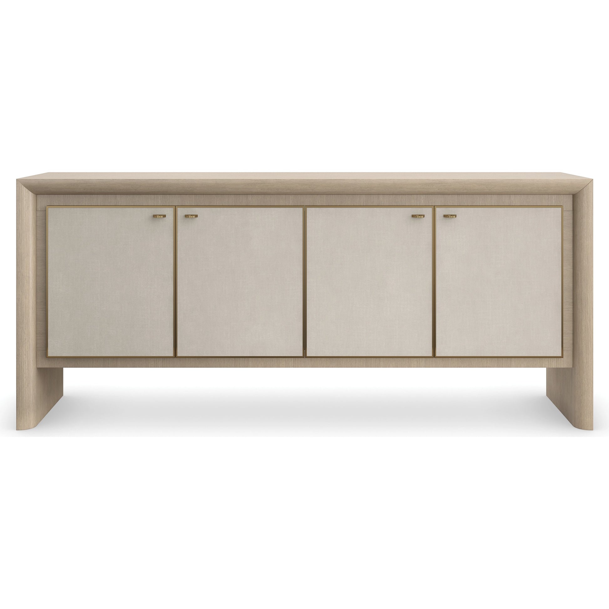Unity Credenza by Caracole in sun drenched oak, lucent bronze plated metal. Made from oak, quartersawn oak in a modern style.