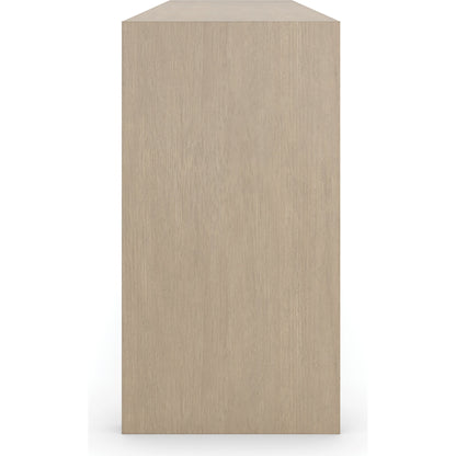 Unity Credenza by Caracole in sun drenched oak, lucent bronze plated metal. Made from oak, quartersawn oak in a modern style.