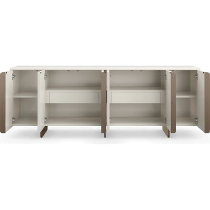 Emphasis Credenza by Caracole in almost white, textured adobe, lucent bronze plated metal. Made from birch in a modern style.