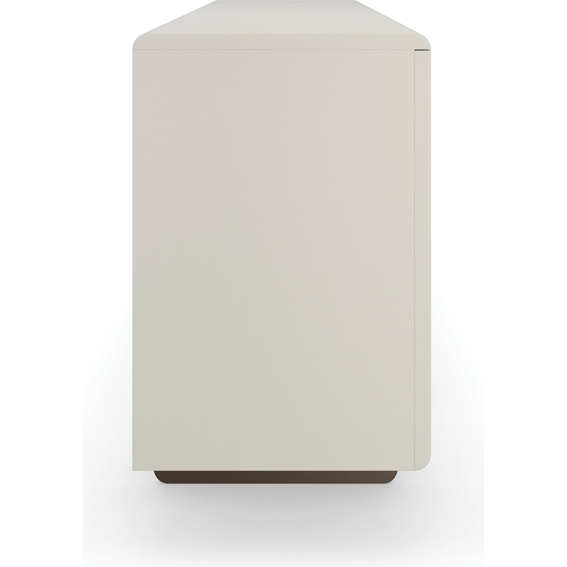 Emphasis Credenza by Caracole in almost white, textured adobe, lucent bronze plated metal. Made from birch in a modern style.