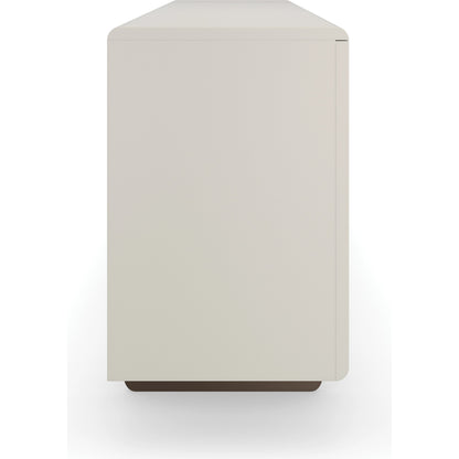 Emphasis Credenza by Caracole in almost white, textured adobe, lucent bronze plated metal. Made from birch in a modern style.