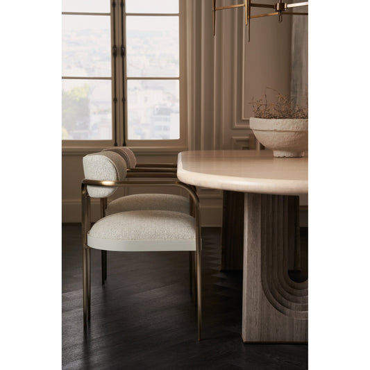 Emphasis Dining Chair by Caracole in lucent bronze plated metal, almost white. Made from metal in a modern style.