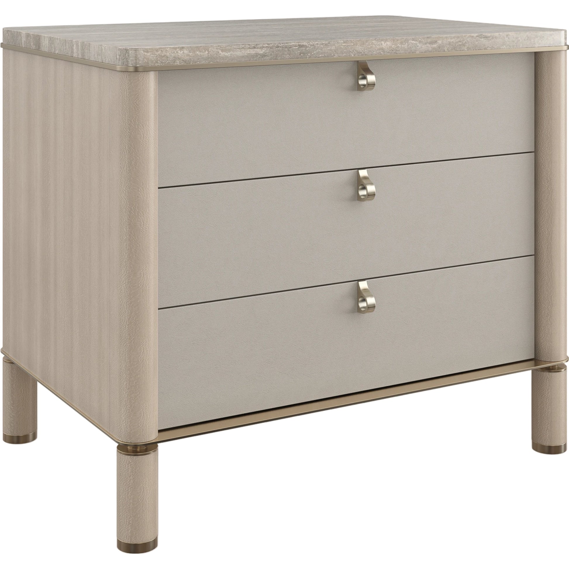 Balance Drawer Nightstand by Caracole in cremini, lucent bronze plated metal. Made from asian hardwood, stone, metal, silver platano in a modern style.