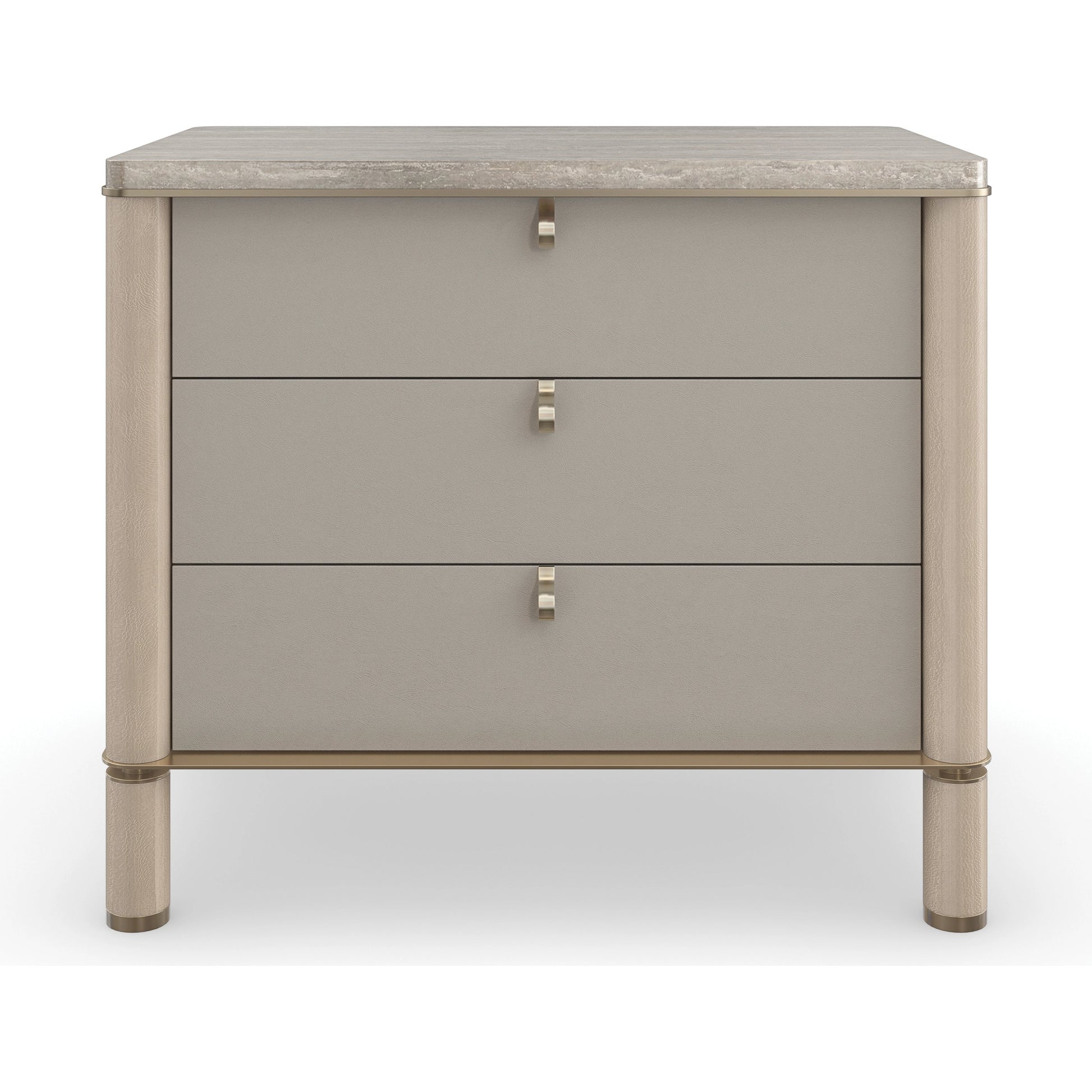 Balance Drawer Nightstand by Caracole in cremini, lucent bronze plated metal. Made from asian hardwood, stone, metal, silver platano in a modern style.