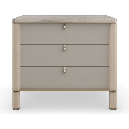 Balance Drawer Nightstand by Caracole in cremini, lucent bronze plated metal. Made from asian hardwood, stone, metal, silver platano in a modern style.