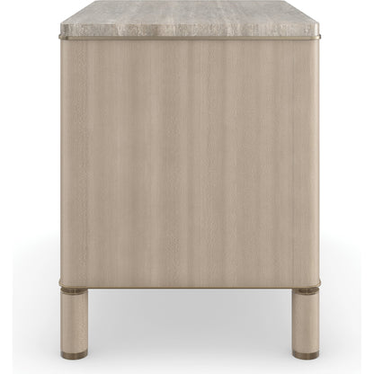 Balance Drawer Nightstand by Caracole in cremini, lucent bronze plated metal. Made from asian hardwood, stone, metal, silver platano in a modern style.