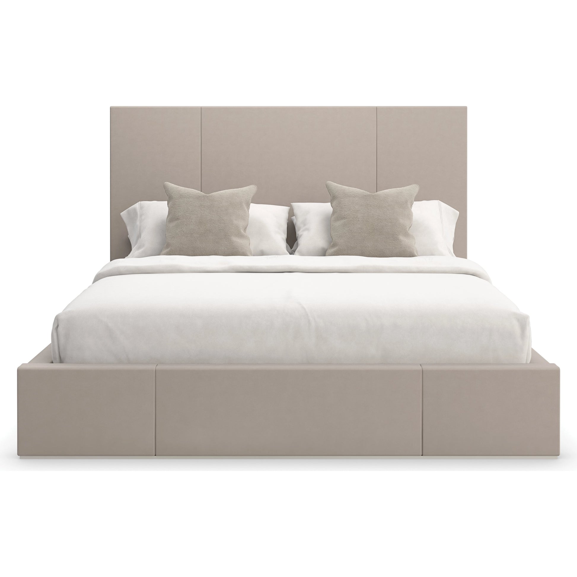 Balance Bed by Caracole in putty. Made from poplar in a modern style.