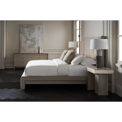 Balance Bed by Caracole in putty. Made from poplar in a modern style.