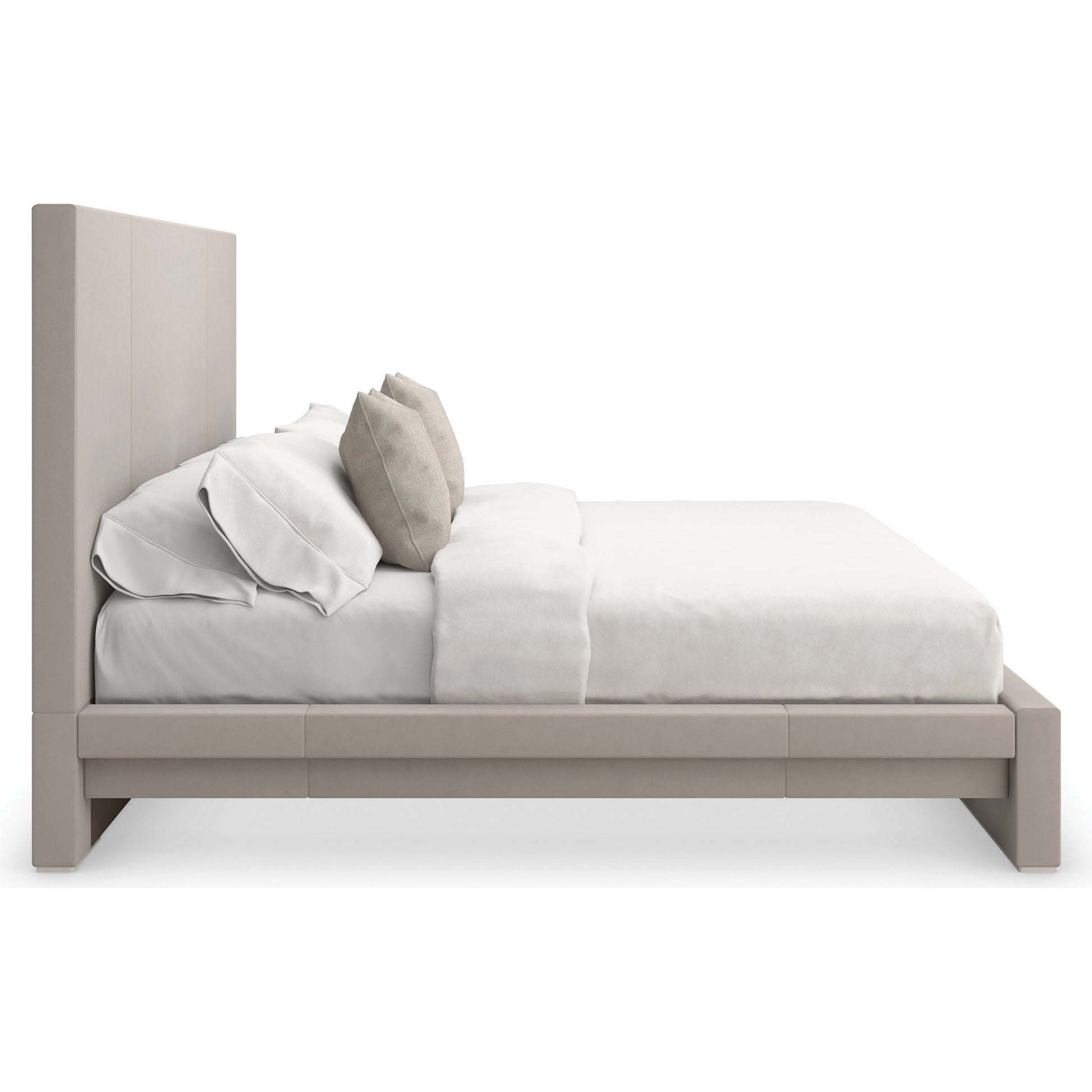 Balance Bed by Caracole in putty. Made from poplar in a modern style.