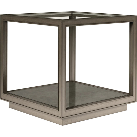 Cove Square End Table by A.R.T. Furniture in grey and mica. Made from rubberwood solids, primavera veneer, glass, cork in a unique style.