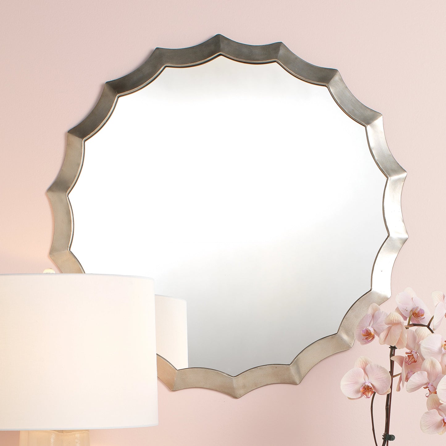 003 SR-708071 | Lifestyle | Round Scalloped Mirror by Lifestyle by JY in antique silver. Made from metal in a transitional style.