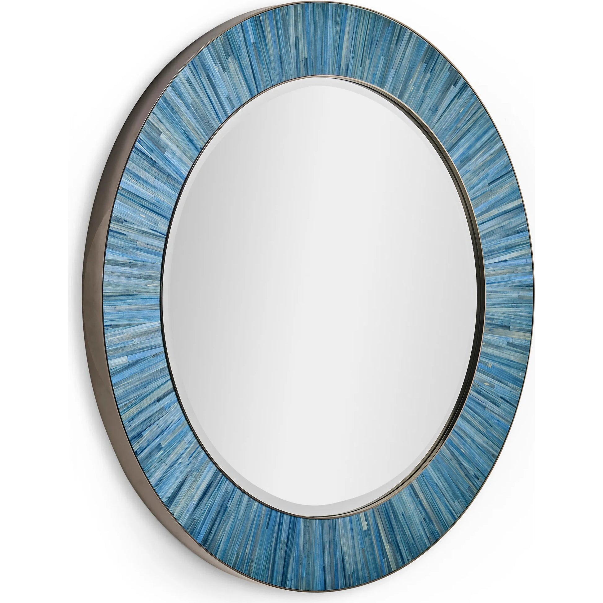 Sapphire Round Wall Mirror by Jonathan Charles in azure blue straw. Made from main straw in a unique style.